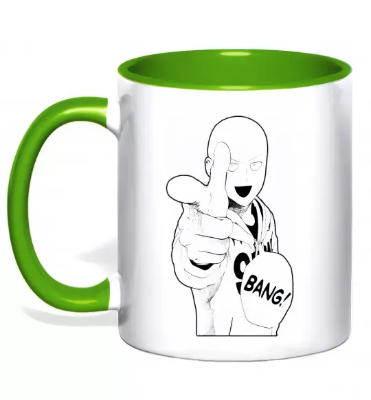 Чашка з кольоровою ручкою One puch man bang Зелений фото