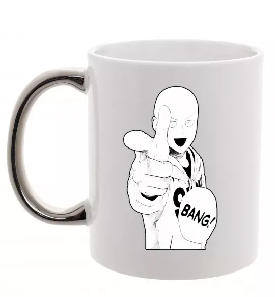 Чашка з кольоровою ручкою One puch man bang Срібло фото