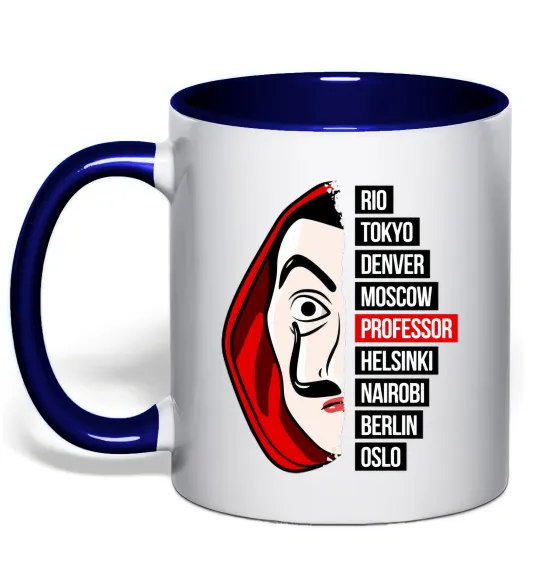 Чашка с цветной ручкой Паперовий дім професор Глубокий темно-синий фото