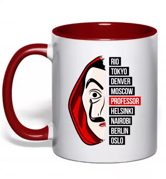 Чашка с цветной ручкой Паперовий дім професор Красный фото