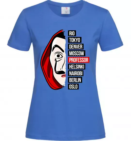 Жіноча футболка Паперовий дім професор Яскраво-синій фото