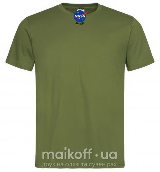 Мужская футболка I need NASA Оливковый фото