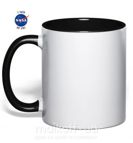 Чашка з кольоровою ручкою I need NASA Чорний фото