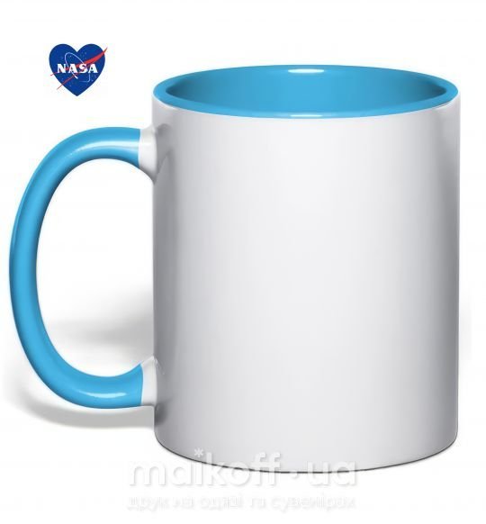 Чашка з кольоровою ручкою Nasa logo сердце Блакитний фото
