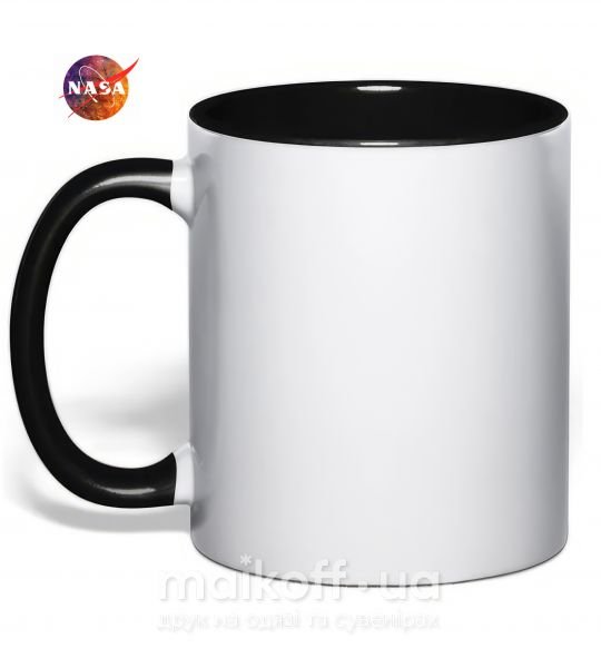 Чашка з кольоровою ручкою Nasa logo космос Чорний фото
