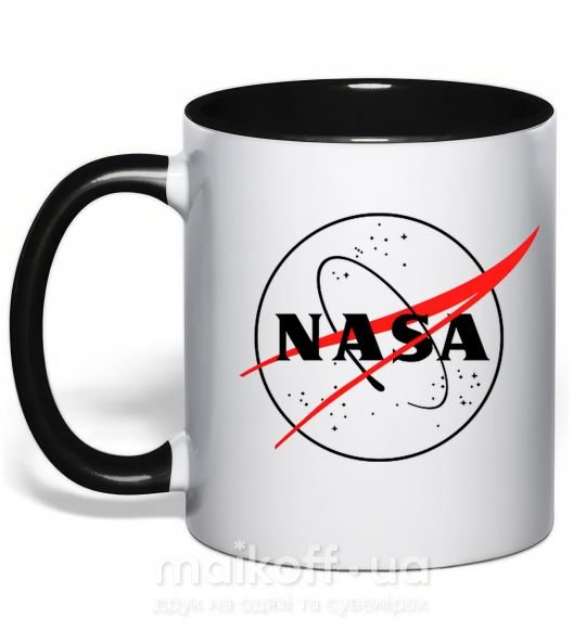 Чашка з кольоровою ручкою Nasa logo контур Чорний фото
