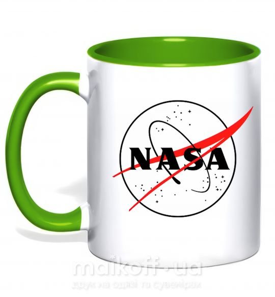 Чашка з кольоровою ручкою Nasa logo контур Зелений фото
