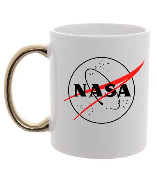 Чашка с цветной ручкой Nasa logo контур Золото фото