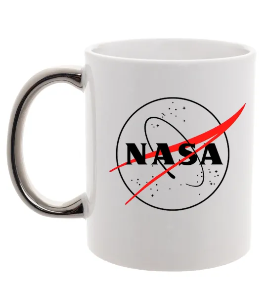 Чашка с цветной ручкой Nasa logo контур Серебро фото