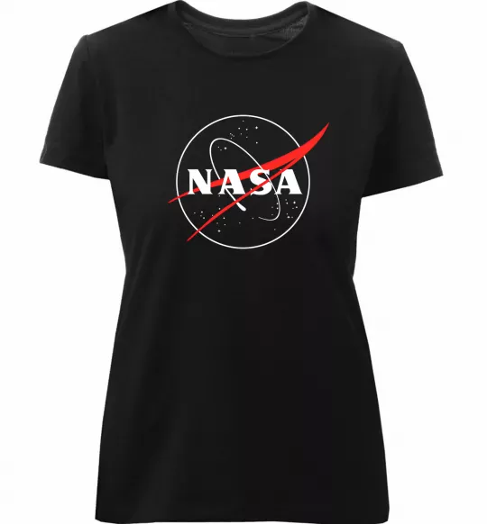 Женская премиум футболка Nasa logo контур Черный фото