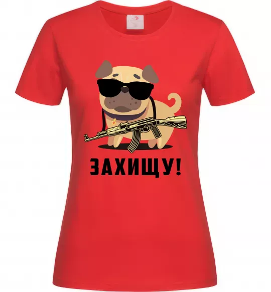 Жіноча футболка Захищу! пес Червоний фото