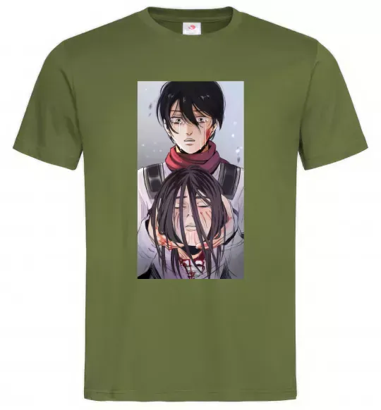 Чоловіча футболка Атака титанів арт Оливковий фото
