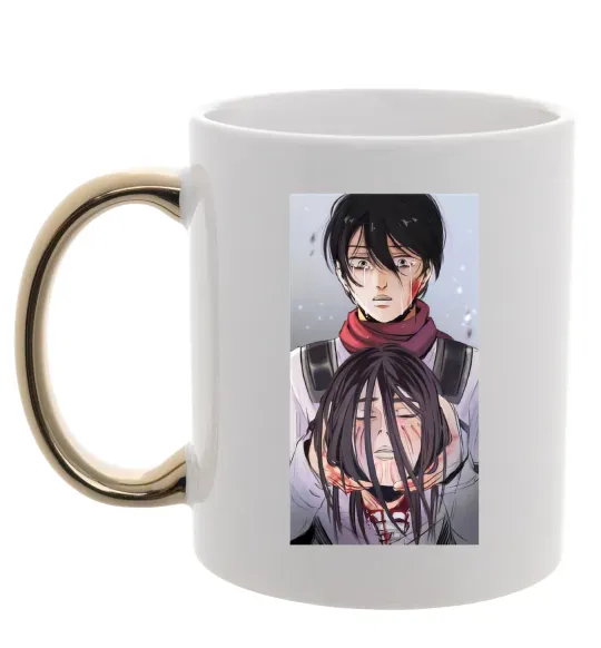 Чашка з кольоровою ручкою Атака титанів арт Золото фото