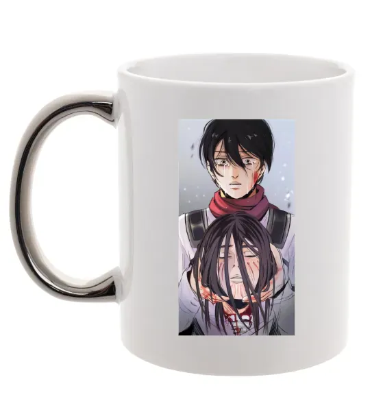 Чашка з кольоровою ручкою Атака титанів арт Срібло фото