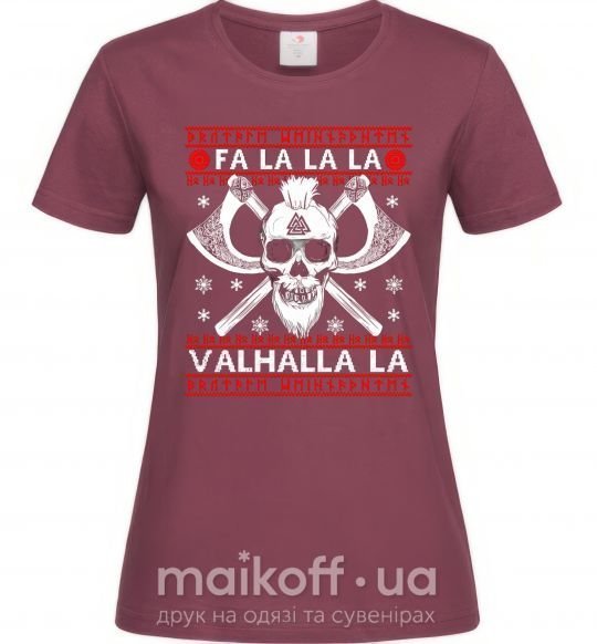 Жіноча футболка Fa la la la valhalla la Бордовий фото