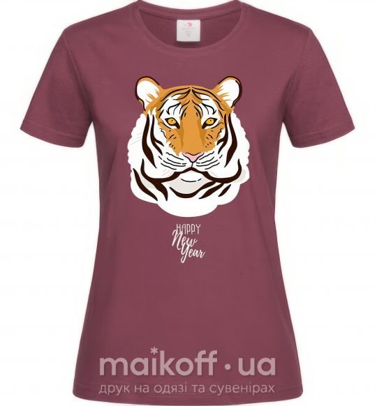 Женская футболка Тигр happy new year Бордовый фото