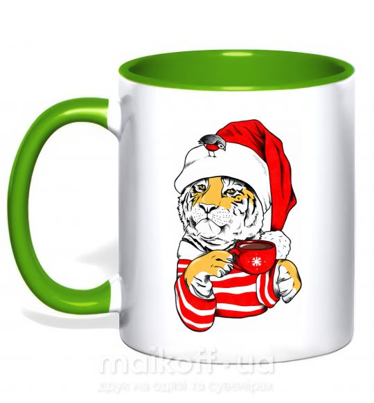 Чашка з кольоровою ручкою Тигр новый год цуи Зелений фото