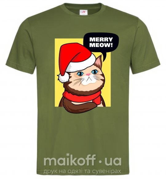 Мужская футболка Merry meow Оливковый фото