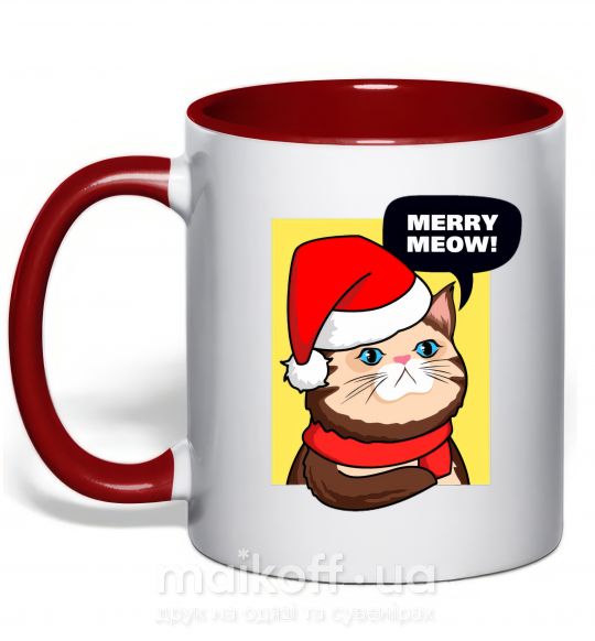 Чашка з кольоровою ручкою Merry meow Червоний фото