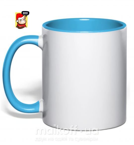 Чашка з кольоровою ручкою Merry meow Блакитний фото