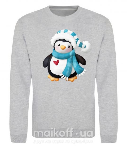 Світшот Пингвин в шарфе Сірий меланж фото