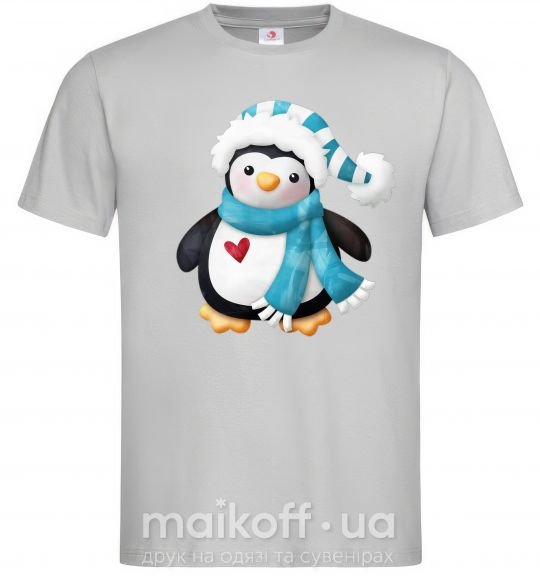 Мужская футболка Пингвин в шарфе Серый фото