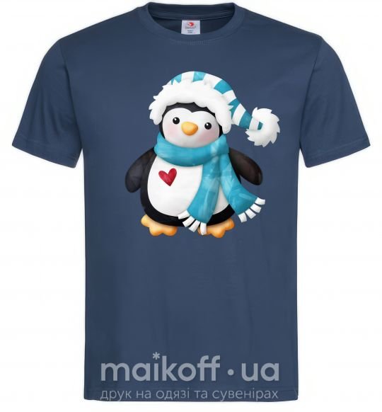 Чоловіча футболка Пингвин в шарфе Темно-синій фото