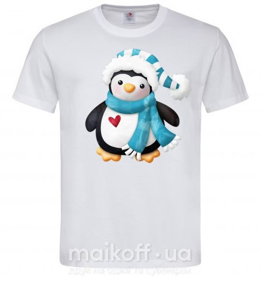 Мужская футболка Пингвин в шарфе Белый фото