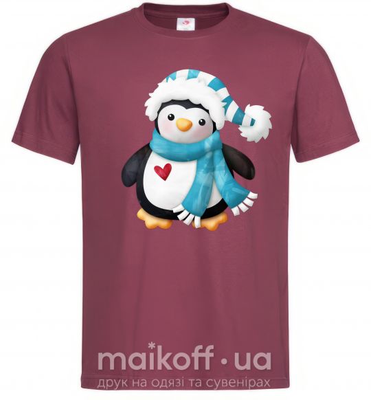 Чоловіча футболка Пингвин в шарфе Бордовий фото