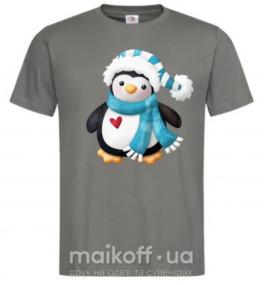 Мужская футболка Пингвин в шарфе Графит фото