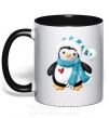 Чашка с цветной ручкой Пингвин в шарфе Черный фото