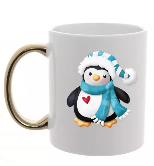 Чашка с цветной ручкой Пінгвін в шарфі Золото фото