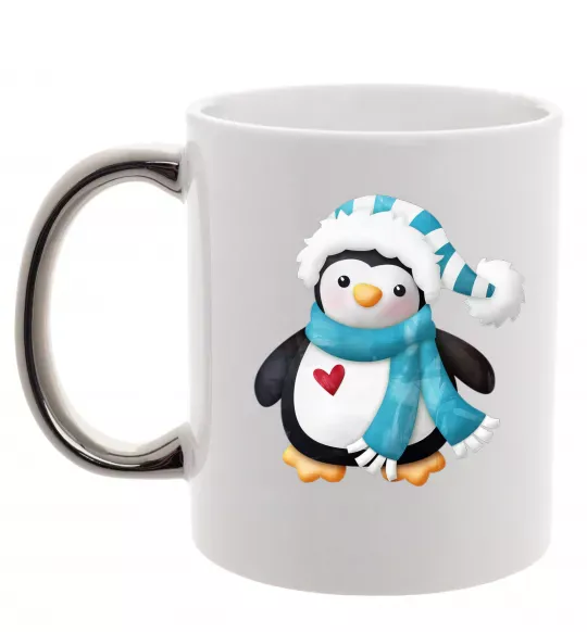 Чашка с цветной ручкой Пінгвін в шарфі Серебро фото