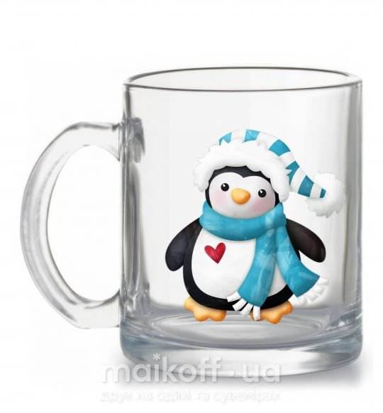 Чашка стеклянная Пингвин в шарфе Прозрачный фото