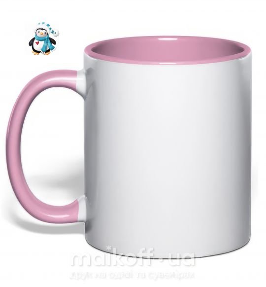 Чашка з кольоровою ручкою Пингвин в шарфе Ніжно рожевий фото