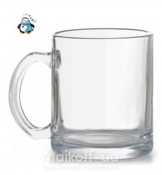 Чашка стеклянная Пингвин в шарфе Прозрачный фото
