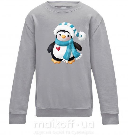 Дитячий світшот Пингвин в шарфе Сірий меланж фото