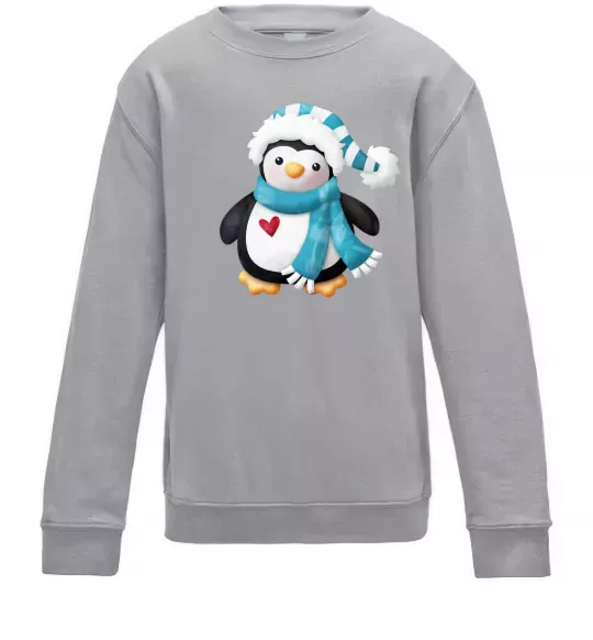 Детский Свитшот Пінгвін в шарфі Серый меланж фото