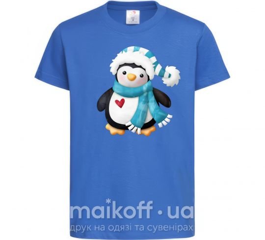 Детская футболка Пингвин в шарфе Ярко-синий фото