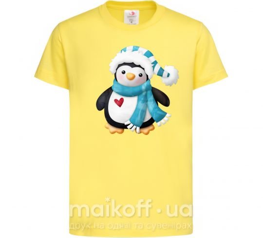 Детская футболка Пингвин в шарфе Лимонный фото