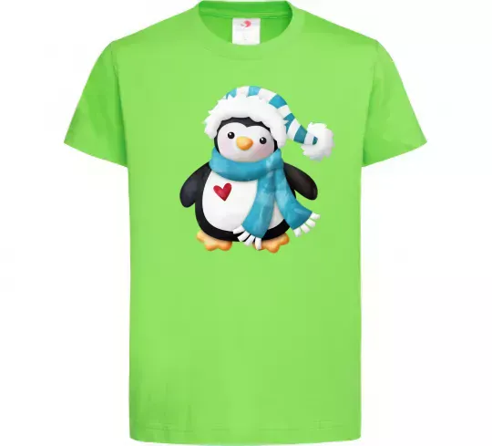 Детская футболка Пінгвін в шарфі Лаймовый фото