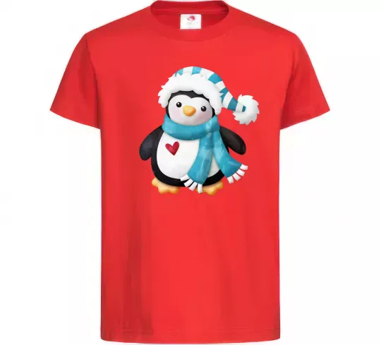 Детская футболка Пінгвін в шарфі Красный фото