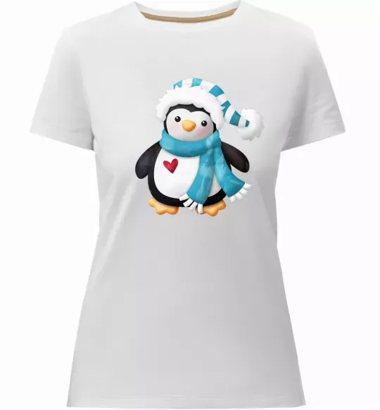 Жіноча преміум футболка Пінгвін в шарфі Білий фото