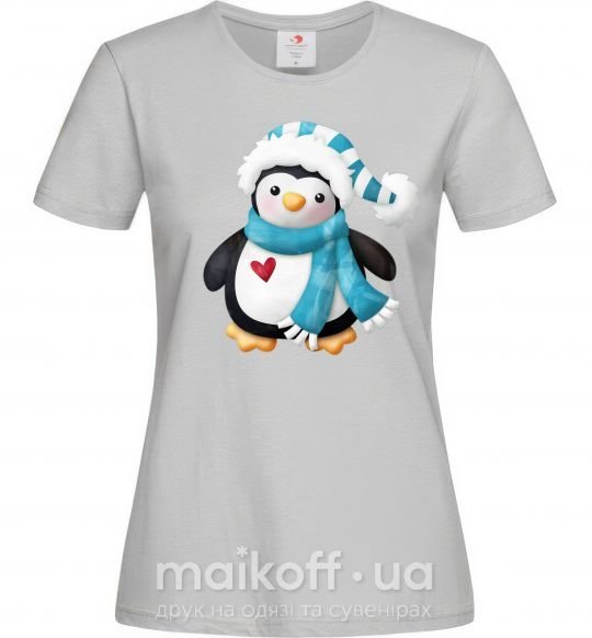 Женская футболка Пингвин в шарфе Серый фото