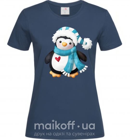 Жіноча футболка Пингвин в шарфе Темно-синій фото