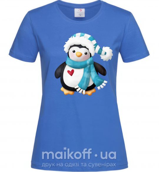 Женская футболка Пингвин в шарфе Ярко-синий фото