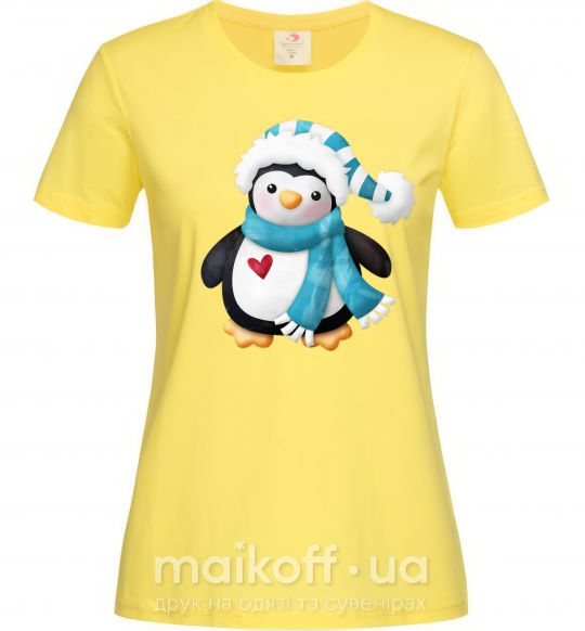 Жіноча футболка Пингвин в шарфе Лимонний фото