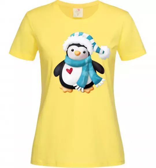 Жіноча футболка Пінгвін в шарфі Лимонний фото