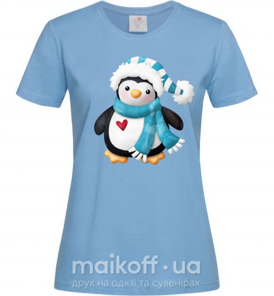 Жіноча футболка Пингвин в шарфе Блакитний фото