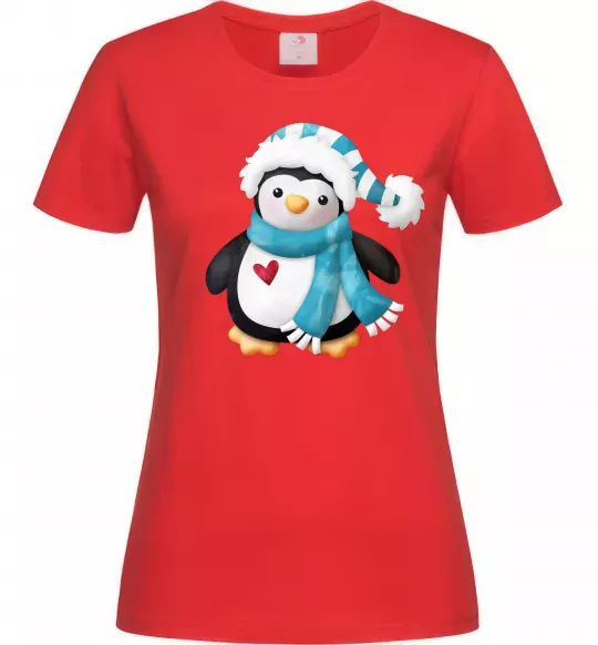 Жіноча футболка Пінгвін в шарфі Червоний фото